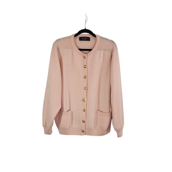 Pringle of Scotland Cardigan XXL 18-20 Pink Lambswool Gold Buttons Quiet Luxury - Picture 1 of 12